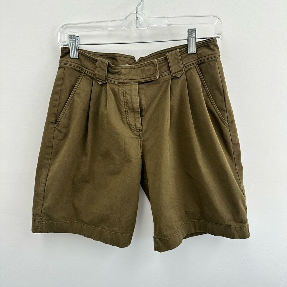 Burberry Khaki Green Pleated Buckle Back Casual Cotton Shorts Size 2